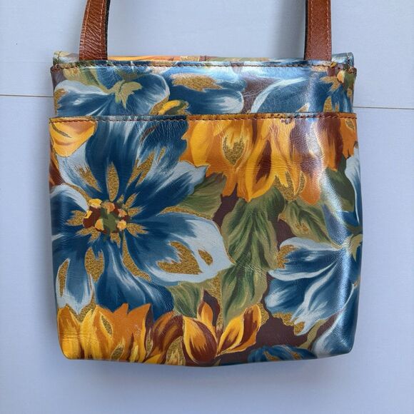 Patricia Nash Norwich Leather Crossbody Bag-Marigold Harvest Boho Floral Suede - Picture 8 of 13